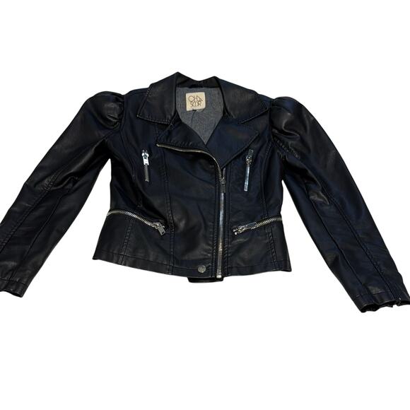 Chaser Jackets & Blazers - Chaser Black Faux Leather Puff Sleeve Moto Biker Jacket Womens XSmall